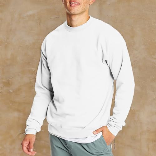 Hanes Mens Ecosmart Fleece Sweatshirt, Cotton-blend Pullover, Crewneck For Men, 1 Or 2 Pack, White - 1 Pack, Large US Hanes