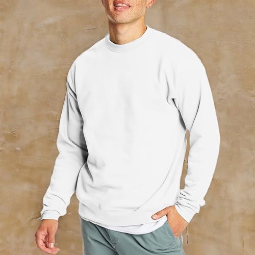 Hanes Mens Ecosmart Fleece Sweatshirt, Cotton-blend Pullover, Crewneck For Men, 1 Or 2 Pack, White - 1 Pack, Large US