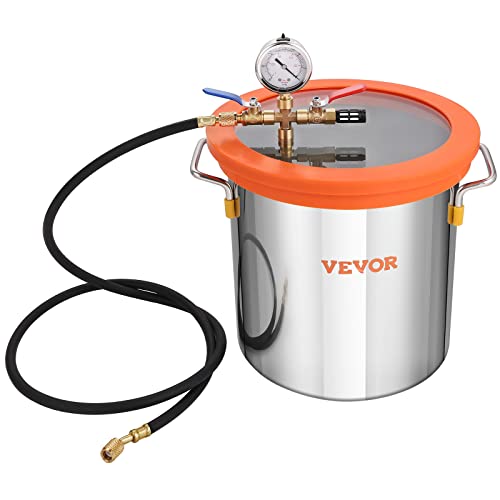 VEVOR 5 Gallon Vacuum Chamber and 3.5 CFM Pump Kit, Tempered Glass Lid Vacuum Degassing Chamber Kit, Single Stage Vacuum Pump with 250 ml Oil Bottle, for Stabilizing Wood, Degassing Silicones, Epoxies VEVOR
