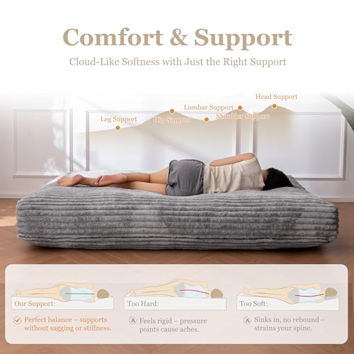 YOSHOOT 8 Inches Futon Mattress, Thick Futons Sofa Bed Couch, Floor Mattress for Adults, Shredded Foam Filling(Frame Not Included), Medium Firm, Full Size YOSHOOT