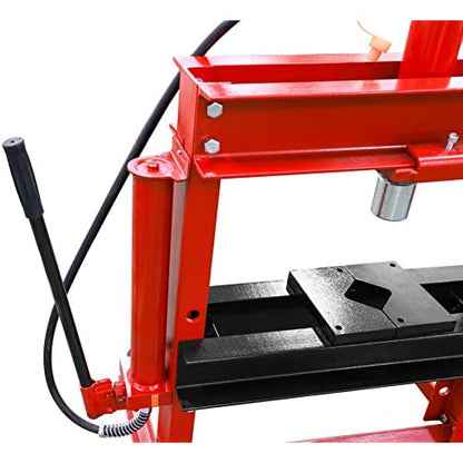 BIG RED ATY12001R Torin Steel H-Shape Hydraulic Garage/Shop Benchtop Press with Gauge and Stamping Plates, 12 Ton (24,000 lb) Capacity, Red - WoodArtSupply