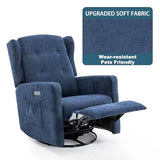 Ketaiyou Power Swivel Rocking Recliner Chair, Electric Rocker Nursery Glider Chair, USB and Type-C Ports, Upholstered Fabric Reclining Single Sofa Chair for Living Room (Blue)