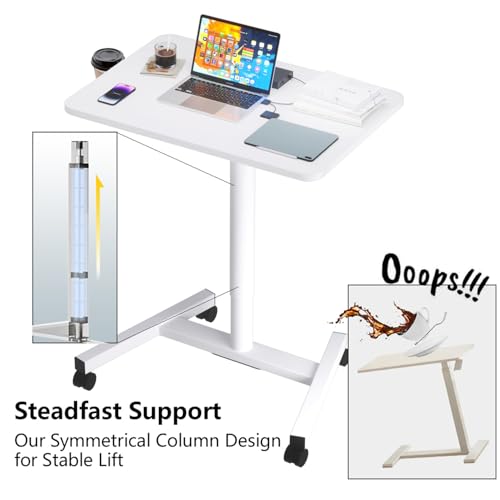 MPETAPT 28-Inch Mobile Standing Desk, Computer Workstations with Cup Holder, Portable Standing Desk with Lockable Wheels, Rolling Table for Home Office Classroom Hospital (Snow-White, Steel Classic) MPETAPT
