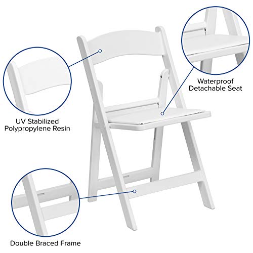 EMMA + OLIVER Set of 4 Lightweight Resin Folding Chairs in White, Comfortable 800LB Weight Capacity Chair - WoodArtSupply