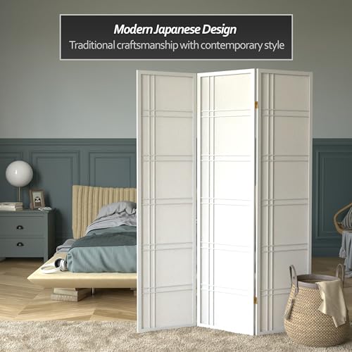 Red Lantern 6 ft. Tall Double Cross Shoji Screen - White - 3 Panels Red Lantern