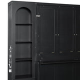 Hlcodca French Style Queen Size Murphy Bed with LED Lights & Storage Shelves - Wall Bed with Bookshelves, Drawers and Desk Space (Black2) Hlcodca