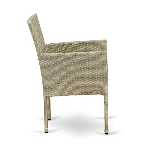 East West Furniture OSBK7-03A Oslo 7 Piece Patio Furniture Wicker Outdoor Set Includes a Rectangle Dining Table with Glass Top and 6 Backyard Armchair with Cushion, 36x60 Inch East West Furniture