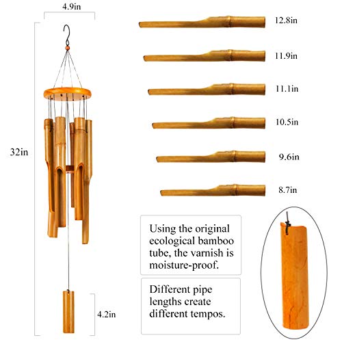 Wood Bamboo Wind Chimes, Deep Tone Bamboo Wind Chimes For Outside, Big Low Tone Wooden Wind Chimes For Outdoors Bamboo Chime Zen, Indoor Meditation Wind Chime 30" Large Zen Garden Décor For Yard Patio WavKin