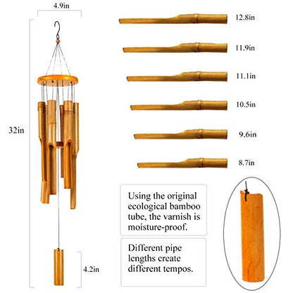 Wood Bamboo Wind Chimes, Deep Tone Bamboo Wind Chimes For Outside, Big Low Tone Wooden Wind Chimes For Outdoors Bamboo Chime Zen, Indoor Meditation Wind Chime 30" Large Zen Garden Décor For Y - WoodArtSupply