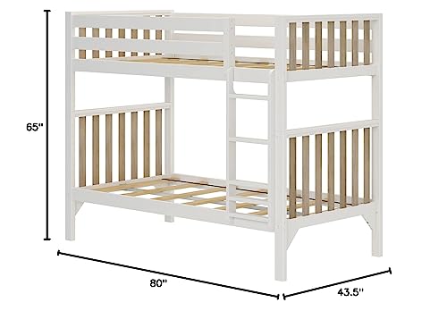 Max & Lily Bunk Bed, Scandinavian Modern Bunk Bed, Solid Wood Twin-Over-Twin Bed Frame for Kids, No Box Spring Needed, Blonde/White Max & Lily