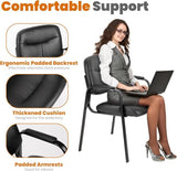 Sweetcrispy Office Reception Guest Chair No Wheels Set of 6, Leather Stationary Waiting Room Chairs with Padded Arms for Elderly Desk Conference Room Lobby Table Side Salon Sweetcrispy
