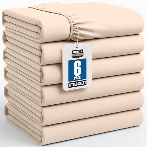 Utopia Bedding Twin Fitted Sheets - Bulk Pack of 6 Bottom Sheets - Soft Brushed Microfiber - Deep Pockets - Shrinkage & Fade Resistant - Easy Care (Beige) Utopia Bedding
