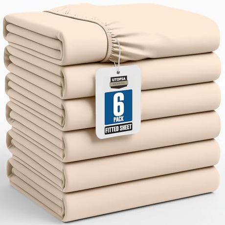 Utopia Bedding Twin Fitted Sheets - Bulk Pack of 6 Bottom Sheets - Soft Brushed Microfiber - Deep Pockets - Shrinkage & Fade Resistant - Easy Care (Beige) Utopia Bedding