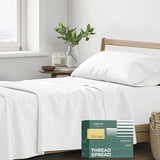 THREAD SPREAD 100% Organic Cotton Sheets Twin Size - 3 PC Organic Cotton Twin Size Percale Weave Sheet Set, Soft, Cooling, Crisp & Breathable, 16" Deep Pocket Bedding Set for Dorm Room - White THREAD SPREAD