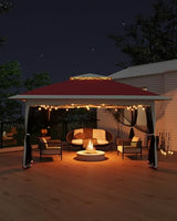 Canopy Tent 12x12 ft, Pop Up Gazebo One-Push Setup with 4 SandBags for Backyard Parties and BBQs, Mosquito Netting & Height Adjustable - Red GarveeLife