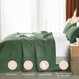 OARAGE Queen Quilt Bedding Set Soft Lightweight Olive Green Bedspread with Leaf Pattern,Ultrasonic Microfiber Bed Coverlet Full Size for All Season (1 Quilt, 2 Shams) OARAGE