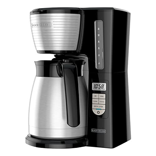 BLACK+DECKER 12-Cup Thermal Programmable Coffee maker, Brew Strength Selector, Auto-clean, Black and Silver