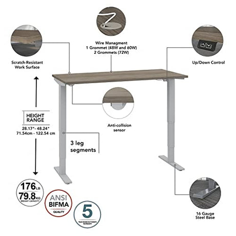 Bush Business Furniture Move 40 Electric Ergonomic Sit-Stand Computer Table for Home and Professional Office, 72W x 30D, Platinum Gray Bush Business Furniture