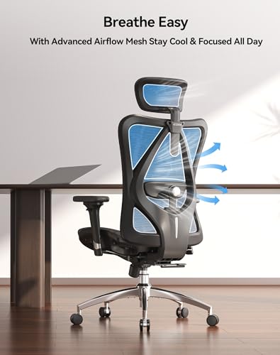 SIHOO M57 Ergonomic Mesh Office Chair, High Back Home Desk Chair with 3D Armrests, Lumbar Support and Adjustable Headrest, Comfortable Computer Chair, Big & Tall Office Chair Hold 330 LBS-Black SIHOO