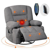 Massage Recliner Chair for Living Room, Chenille Rocker Recliner Chair for Adults with Vibration Massage and Heat, Adjustable Home Theater Seating for Living Room, Bedroom, 360° Swivel, Grey
