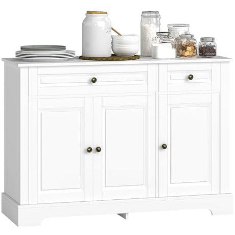 HOMCOM Sideboard Buffet Cabinet, Modern Buffet Cabinet with Storage and 2 Drawers, Coffee Bar Station with Adjustable Shelves for Kitchen, Entryway, White HOMCOM