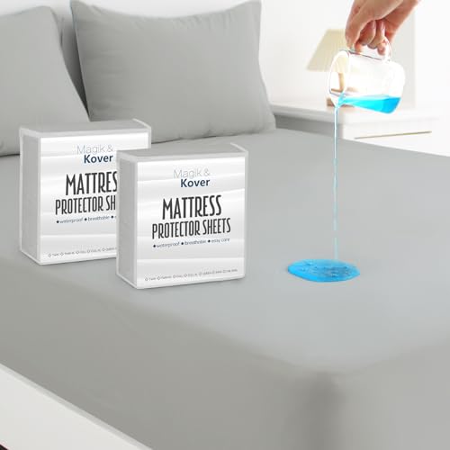 Magik & Kover Twin Mattress Protector Waterproof Cover 2 Pack, Waterproof Bed Twin Fitted Sheet Only, Machine Washable Deep Pocket Single Size Mattress Cover for Kids with Elastic Rubber Band, Grey Magik & Kover