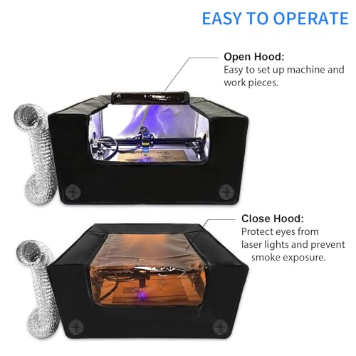 Laser Engraver Enclosure with Ventilation and LED Light, Fireproof Dustproof Protective Cover with Exhaust Fan and Pipe for Most Laser Cutter, Insulates Against Smoke, Odor and Noise, 650x650x330mm Generic