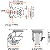 FactorDuty 8 Pack 2" Swivel Caster with Brake Wheels Hard Rubber Base w/Top Plate & Bearing (2" Combo-8 pcs) FactorDuty