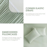 JSD Sage Green Twin Sheet Set with Side Pocket Corner Straps, 3 Piece Soft Kids Microfiber Bed Sheets Extra Deep Pocket JSD
