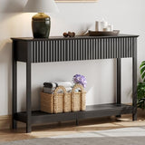 Treocho 47" Fluted Console Table with 3 Drawers, Narrow Long Entryway Table with Storage and Shelf, 2-Tier Sofa Table Behind Couch Accent Tables for Entrance Foyer, Hallway, Living Room, Black Treocho