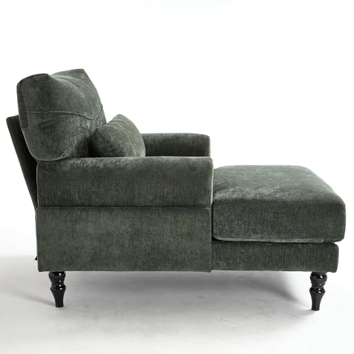 KEIKI Chaise Lounge Chair Indoor, Modern Leisure Sleeper Sofa Chair w/Double Deep Cushion, Accent Upholstered Reading Side Armchair, Recliner Arm Chairs for Living Room & Bedroom, Easy Assembly, Green