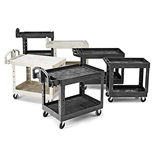 Rubbermaid Commercial Products 2-Shelf Utility/Service Cart, Medium, Lipped Shelves, Storage Handle, 500 lbs. Capacity, for - WoodArtSupply