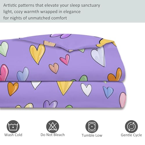 Double-Sided Printed Bedding with Minimalist Loving Romantic - Ultra-Soft Microfiber Duvet Cover Set Single Durable Zipper Closure, Comfortable Quilt Cover for Bedroom Décor Purple Generic