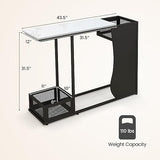 Giantex 43.5" Console Table for Entryway - Modern Entry Table with Faux Marble Top, 2 Mesh Storage Compartments, Metal Frame, Foyer Table, Narrow Sofa Table for Living Room, Hallway, White + Black Giantex