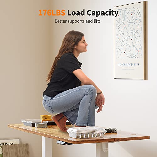 Cubiker 55 x 24 Inch Standing Desk, Stand up Height Adjustable Home Office Electric Table, Sit Stand Desk with Splice Board, White Frame & Light Rustic Brown Desktop Cubiker