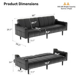 Chfeloai 80'' Futon Sofa Bed,Faux Leather Futon Sleeper Sofa, Convertible Loveseat with Adjustable Sofa Backrest,Modern Couches for Living Room, Bedroom, Apartment, Office (Black) Chfeloai