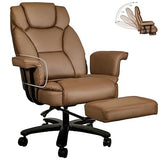 Sucrever Reclining Office Chair with Footrest, Big and Tall Home Office Desk Chairs 400lbs with High Back, Criss Cross Wide Seat, Heavy Duty Base, Pu Leather, Brown Sucrever