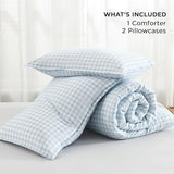 Andency Light Blue Gingham Comforter Set Full(79x90Inch), Checkered Grid Plaid Buffalo Bed Set for Girls Boys Kids Teens, 3 Pieces Lightweight Microfiber Geometric Preppy Bedding Andency