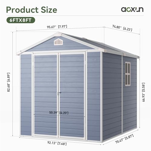 Aoxun 8x6FT Resin Outdoor Storage Shed with Floor, Plastic Garden Shed with Lockable Door and Window, Tools House to Store Patio Furniture, Bike Accessories, Garbage Can and Lawn Mower - Grey Aoxun