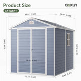 Aoxun 8x6FT Resin Outdoor Storage Shed with Floor, Plastic Garden Shed with Lockable Door and Window, Tools House to Store Patio Furniture, Bike Accessories, Garbage Can and Lawn Mower - Grey Aoxun