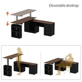 Homsee Home Office L Shaped Electric Standing Desk with Drawers and Shelves, Height Adjustable Stand up Desk, 63" Computer Executive Corner Table, Walnut & Black Homsee