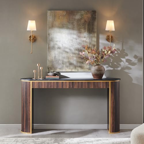 OKD Modern Fluted Console Table, 63" Long Narrow Entryway & Sofa Tables for Hallway, Tall Accent Table Behind Couch for Foyer Living Room, Dark Walnut OKD