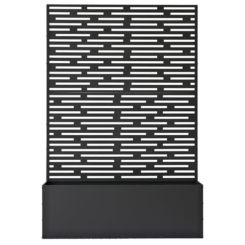 Oakland Living 6 ft. X 4 ft. Black Freestanding Metal Privacy Screen Room Divider with Flower Box Oakland Living