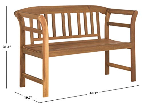 Safavieh PAT6742A Outdoor Collection Porterville 2 Seat Bench, Natural - WoodArtSupply