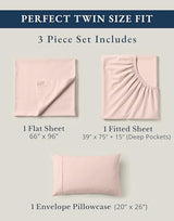 LANE LINEN Eco Friendly 100% Organic Cotton Twin Sheet Set, Hotel Quality Premium Bedding Sheets & Pillowcases Set Twin Size, Soft & Comfy Percale Sheets, Machine Wash Bed Sheets- Sepia Rose LANE LINEN