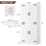 Unikito 71" Tall Kitchen Pantry Storage Cabinet with Farmhouse Barn Doors and Storage Drawer, 4 Adjustable Shelves, Freestanding Cupboard for Dining Room, Living Room, Utility Room, White Unikito