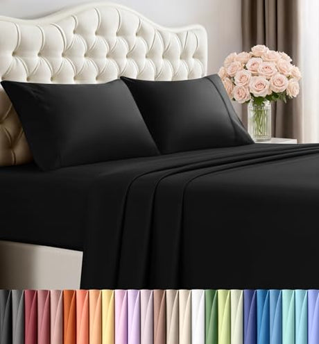 Utopia Bedding Queen Sheet Set – 4 Piece Bed Sheets for Queen Size Bed, Soft and Breathable Microfiber, Includes 1 Fitted Sheet, 1 Flat Sheet and 2 Pillowcases (Black) Utopia Bedding