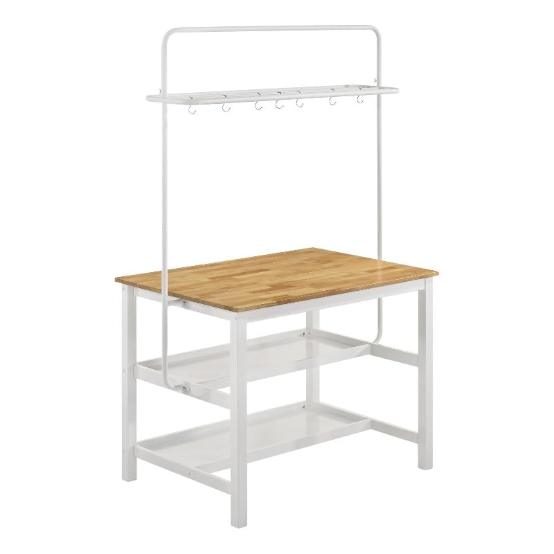 Pemberly Row 2-Shelf Farmhouse Wood Kitchen Island in Natural and White Pemberly Row