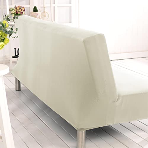 Stretch Futon Cover Armless Sofa Slipcover Foldable Sofa Bed Covers with Elastic Band, Machine Washable (Beige) Sokamore