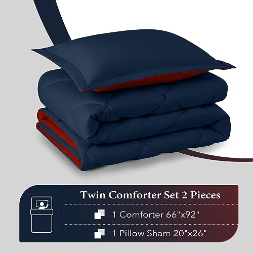 downluxe Twin Comforter Set - Red and Navy Twin Comforter, Soft Bedding Sets for All Seasons -2 Pieces - 1 Comforter (66"x92") and 1 Pillow Sham(20"x26") downluxe